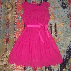 Pink Scalloped Hem Eyelet Dress